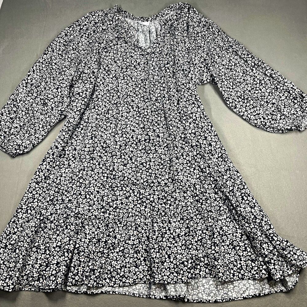 SONOMA Goods for Life 3X Black White Floral V-Neck Ruffle Mini A-Line Dress